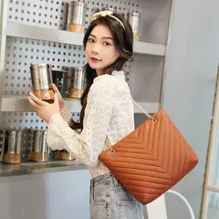 Bolsa de ombro de corrente bordada casual para mulheres, padrão V, lingge, bolsa de compras portátil, nova moda