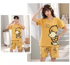 Desenhos animados pato impressão pijama conjuntos para jovens amantes, pijamas de algodão, ternos curtos para casais, moda homewear, verão, 4XL - loja online