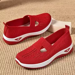 Imagem do Sapatos mistos de tricô elástico para mulheres, mocassins de plataforma respirável de malha externa, sapatilhas leves resistentes ao desgaste, verão