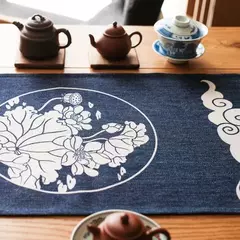 Simples chinês Lotus Table Runner, japonês Wave Table Flag, Koi Fish Toalha de Mesa, Acessórios para Cerimônia do Chá, Estilo Nacional na internet