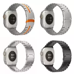 Pulseira de aço inoxidável cor titânio para Apple Watch, pulseira de metal para iWatch 9, 8, 7, 6, SE 5, banda ultra 2, 49mm, 45mm, 44mm, 42mm