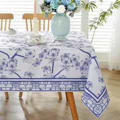 Toalhas de mesa retangulares de verão, primavera, azul, branco, à prova d'água, feriado, festa de casamento, casa, cozinha, sala de jantar, decoração de mesa na internet