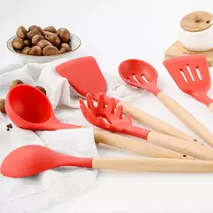 Imagem do Produto comestível antiaderente silicone utensílios de cozinha turner espátula colher de madeira lidar com prático ferramenta de cozinha utensílios de cozinha