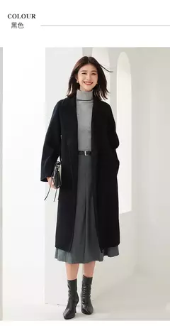Casaco de lã dupla face feminino com cinto, fivela, 10% casaco de caxemira, cintura amarrada, top longo, moda outono e inverno, 90% lã, novo na internet