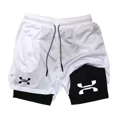 Shorts esportivos de malha rápida seca para homens, corrida, treino, compressão, corrida, fitness, ginásio, desempenho, casual, verão, 2 em 1
