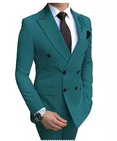 2024 novo terno masculino bege 2 peças duplo breasted notch lapela plana fino ajuste casual smoking para casamento (blazer + calças) - comprar online