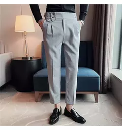 Calça formal de botão de cintura alta estilo britânico masculina, terno casual empresarial, calça de escritório, monocromática, alta qualidade, nova, primavera - comprar online