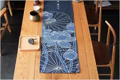 Simples chinês Lotus Table Runner, japonês Wave Table Flag, Koi Fish Toalha de Mesa, Acessórios para Cerimônia do Chá, Estilo Nacional