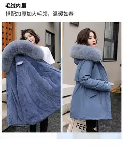 Imagem do Parka longa de lã com capuz feminino com gola de pele, casaco fino, roupas acolchoadas, neve quente, moda inverno, novo, 2023