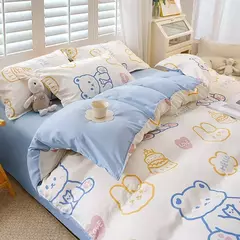 Imagem do YanYangTian-Roupa de cama, Algodão lavado, 4 peças, Conjunto de lençóis, Conforto, Sólido, Natal, Casal, Capa de edredão