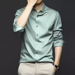 Camisas masculinas de manga comprida, camisas de vestido masculinas, blusa de negócios sociais, cor sólida, anti-rugas, alta qualidade na internet