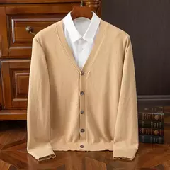 BROWON-Cardigã monocromático com decote em v masculino, suéter casual, cardigã comercial, clássico, moda coreana, roupas masculinas - Wolf Magazine