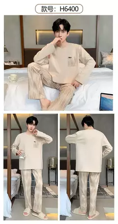 Pijama de algodão de duas peças masculino, calça de manga comprida, traje caseiro, estudante e adolescente, novo outono - comprar online