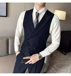 Blazers colete de peito duplo masculino, terno casual slim fit masculino, colete de ajuste de alta qualidade, roupas de marca primavera, 2023 € - loja online