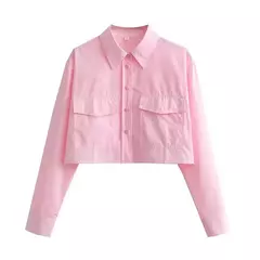 TRAF-Top feminino de manga comprida, blusas de botão, branca e rosa, camisa casual para o verão, 2024