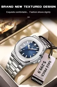Poedagar relógio de luxo negócios à prova dwaterproof água masculino relógio luminoso data aço inoxidável quadrado quartzo relógio masculino reloj hombre 2024 novo - comprar online