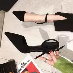 Sapato de dedo apontado feminino preto, salto alto, versátil, fino, ol, profissional, na moda, primavera, outono, novo estilo, 2024 - loja online