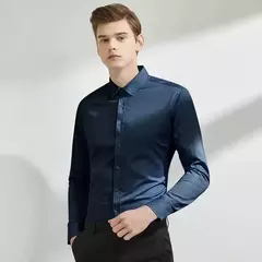 Imagem do Camisa elástica de manga comprida masculina, camisa gola alta, sem engomar, vestido de negócios, traje profissional de trabalho