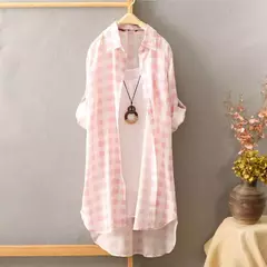 Imagem do Camisa solta de comprimento médio feminina, tops de manga comprida, blusa casual, casaco feminino, moda verão