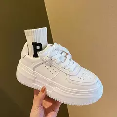 Imagem do Tênis feminino vulcanizado em couro em U, sapatos casuais brancos, respirável, esporte, andar, correr, flats plataforma, novo, 2023