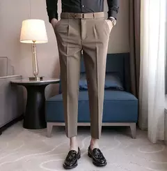 Calça de negócios justa masculina recortada, calça reta elástica, terno masculino de alfaiataria social, estiramento formal tressed, verão, 9 calças recortadas