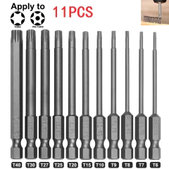 Conjunto de bits de chave de fenda torx, 11 peças, 75mm /3 polegadas, cabeça magnética de segurança hexagonal extra longa/t7/t8/t9/t10/t15/t20/t25/t27/t30/t40 ferramenta manual na internet
