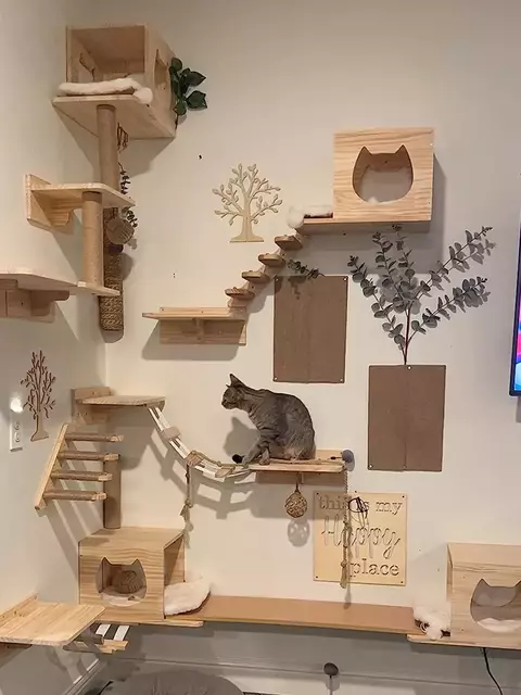 Montado na parede gato escalada prateleira passos móveis de parede escada com corda sisal arranhando pós árvore para gatos gatinho dormir