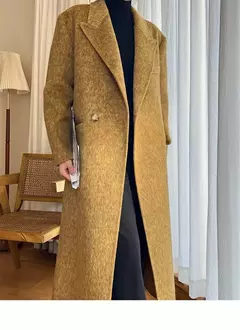 Casaco de alpaca de lã feminino, jaquetas de lã, trespassado duplo, gola de terno, solto, Casacos longos, senhora do escritório, outono, inverno, 2022 na internet