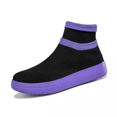 Sapatos masculinos de meias de malha alta, sapatos casuais de casal respirável, tênis de plataforma leve, roxo, plus size, 45, 46, venda quente - loja online