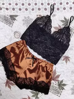 Conjunto pijama de seda para mulheres, tops e shorts, lingerie sexy, pijamas de renda, pijamas casuais, 2 peças