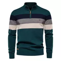 Aiopeson Suéter de Retalho Masculino, Pulôver de Algodão, Casual, Zíper, Gola Fechada, Quente, Moda de Inverno, Nova na internet