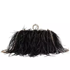 Ostrich Feather Clutch Bag para senhoras, Faux Fur Wallet, anéis de diamante Knuckle, jantar, bolsa de casamento, chique de luxo, moda - loja online