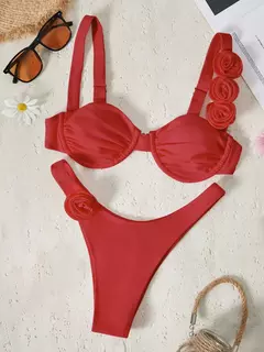 Maiô feminino em X, conjunto de biquíni branco, moda praia estilo coreano, maiô vermelho, moda praia, conjunto de 2 peças, 2024 - comprar online