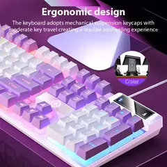 Imagem do K500 teclado para jogos com fio sensação mecânica laptop desktops pc computador acessórios de escritório 104 teclas teclados com luz de fundo rgb