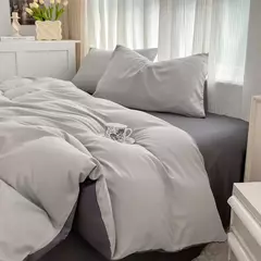 Conjunto de cama de tecido com escova de cor sólida, 2 lados, 4 peças, capa de edredom, fronha, lençol, colcha, único, queen, king size