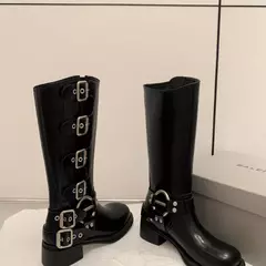 Botas de combate de plataforma para mulheres, salto Zip Chuny, fivela, moda vintage, casual, designer de luxo, Western Mid Calf Shoes - comprar online