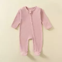 Macacão infantil de zíper de manga comprida, pijama sólido, algodão orgânico, sleepsuits waffle, macacão meninos e meninas, 100% algodão - loja online