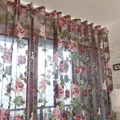 Tule Floral em Cortinas Puras, Tratamento Janela, Painel Persianas, Sala de estar, Quarto, Cozinha, Sombra, Roxo, Peônia - comprar online