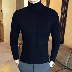 Suéter de gola alta masculino, pulôver monocromático, de malha, quente, casual, gola alta, suéter, lã, inverno, tops ao ar livre, novo na internet
