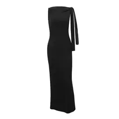 Justmery-vestido de noite sexy para as mulheres, cor sólida, sem mangas, colar redondo, slim fit, roupas de verão na internet