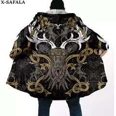 Imagem do Manto com capuz unisex à prova de vento, casaco casual, símbolo de tatuagem viking, corvo e odin, sobretudo grosso e quente, casaco masculino, símbolo