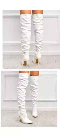 Imagem do Eilyken-Patent Leather Apontado Toe Salto Alto para Mulheres, Botas Vermelhas Sobre o Joelho, Sapatos de Zíper Lateral, Stiletto Sólido, Calçado Feminino