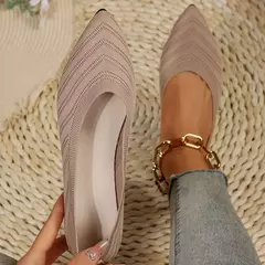 Sapatos baixos de dedo apontado para mulheres, Cor sólida, Sapatos de malha, Mocassins casuais, Sapatilhas respiráveis na internet