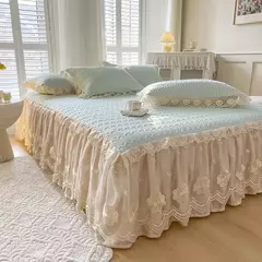 Imagem do Colcha de verão chique látex na cama, saia de renda, tampa de cama dupla, colchão de dormir, lavável, macio com 2 fronhas
