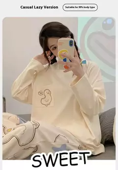 Fato de pijama feminino de manga comprida, roupa larga, tamanho grande, modelos, primavera, outono, inverno, novo na internet
