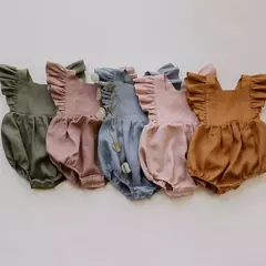 Romper com babados para menina, romper sem mangas, algodão e tecido de linho para recém-nascido, roupas de verão na internet