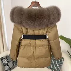 Oftbuy 2024 jaqueta de inverno feminina gola de pele de raposa natural real com capuz grosso quente 90% pato branco para baixo casaco feminino streetwear casual
