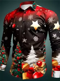 Camiseta masculina de manga comprida de árvore de Natal, estampada em todo o lado, gráfico floco de neve, camisas casuais, blusa de Natal, plus size - comprar online
