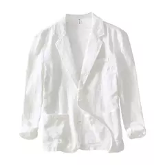 Blazer casual masculino, terno de linho de algodão branco sólido, casaco fino e respirável, casaco de negócios masculino, primavera, verão, 2022