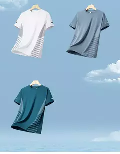 Imagem do Camiseta de Manga Curta de Seda Gelo Masculina, Top Fino, Secagem Rápida, Respirável, Fitness, Esportes, Corrida, Elasticidade, Estampada, Verão, 5XL